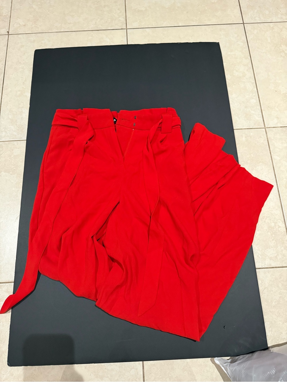 Express Red High-Waist Wide-Leg Pants with Self Tie